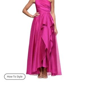 Xscape One-Shoulder Magenta Gown